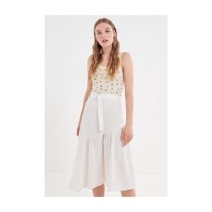 Urban Outfitters White Cotton Midi Belted Skirt